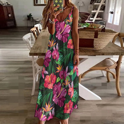 Hibiscus Hawaiian Design Print Pattern Long Maxi Dress