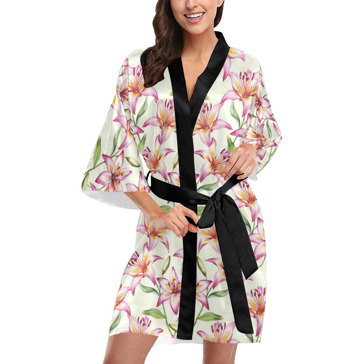 Lily Pattern Print Design LY011 Women's Short Kimono