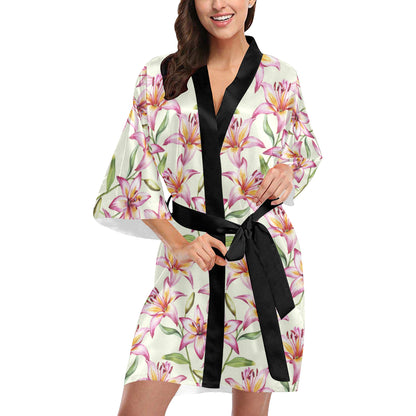 Lily Pattern Print Design LY011 Women's Short Kimono