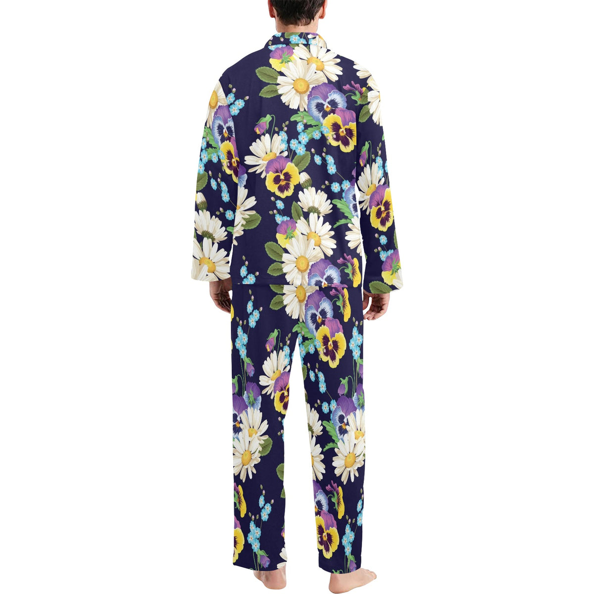 Pansy Pattern Print Design PS03 Men's Long Sleeve Pajama Set