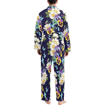 Pansy Pattern Print Design PS03 Men's Long Sleeve Pajama Set