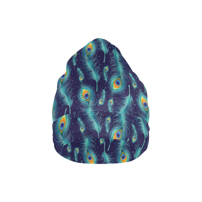 Peacock Feather Blue Design Print Unisex Beanie