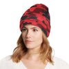 Camo Red Pattern Print Design 03 Unisex Beanie