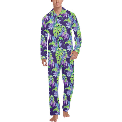 Tropical Flower Pattern Print Design TF019 Men's Long Sleeve Pajama Set