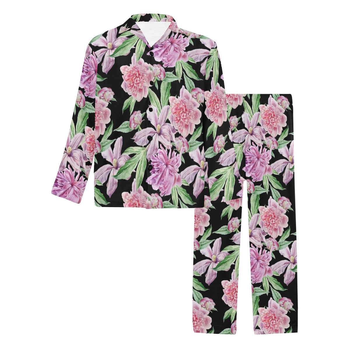 Peony Pattern Print Design PE08 Men's Long Sleeve Pajama Set