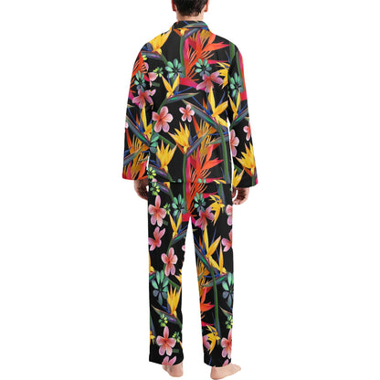 Tropical Flower Pattern Print Design TF015 Men's Long Sleeve Pajama Set