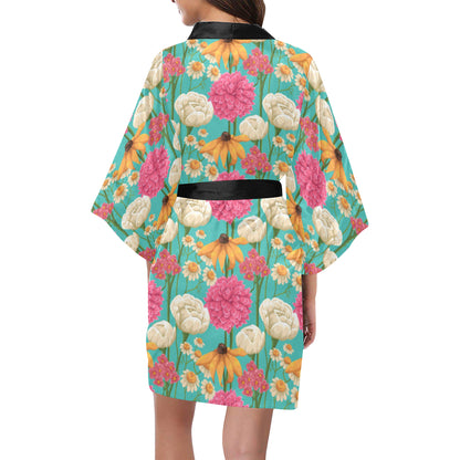 Summer Floral Pattern Print Design SF07 Women's Short Kimono