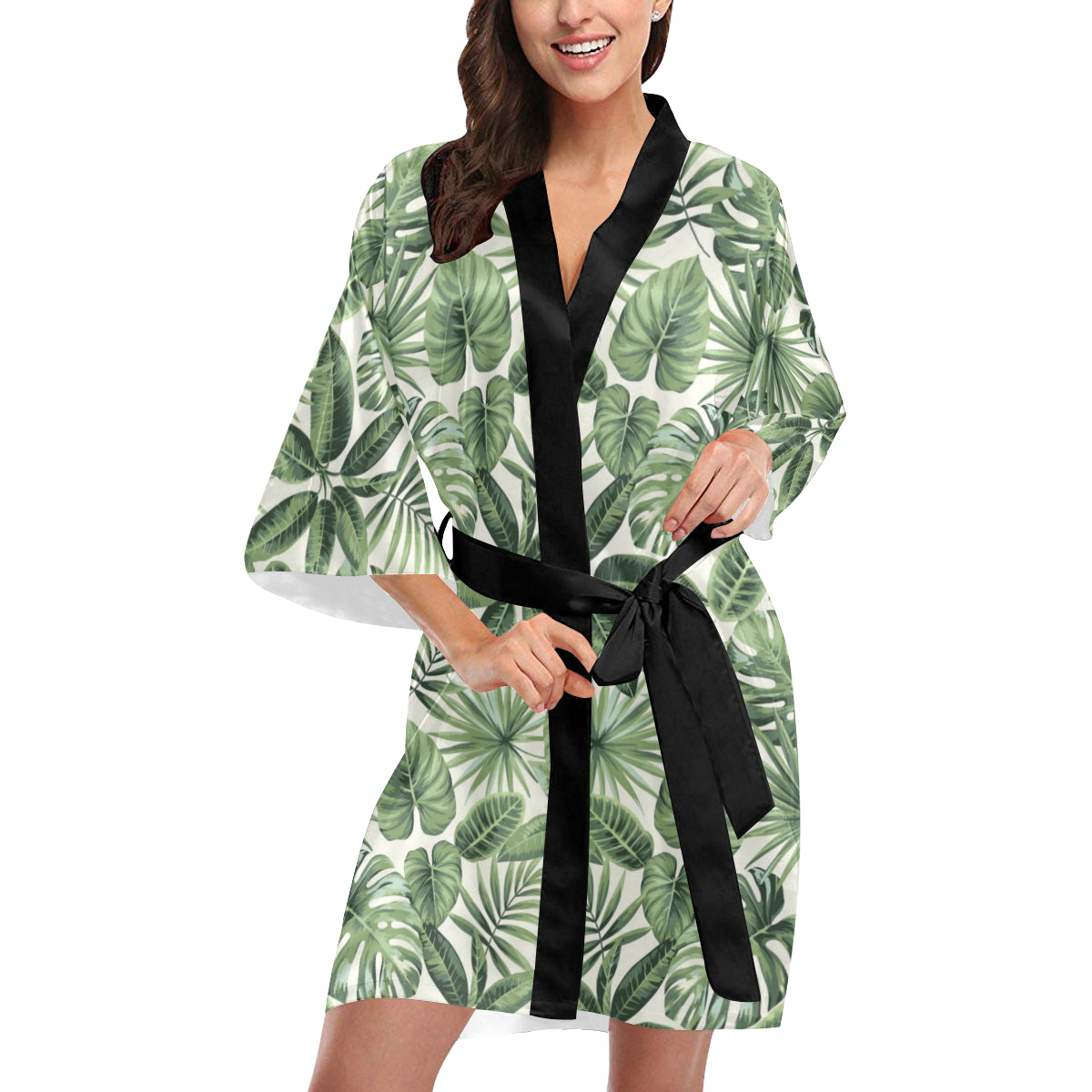Palm Leaves Pattern Print Design PL014 Women's Short Kimono