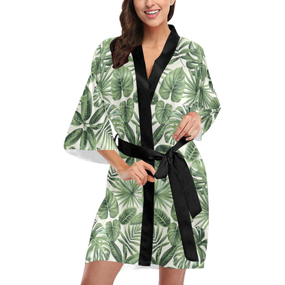 Palm Leaves Pattern Print Design PL014 Women's Short Kimono