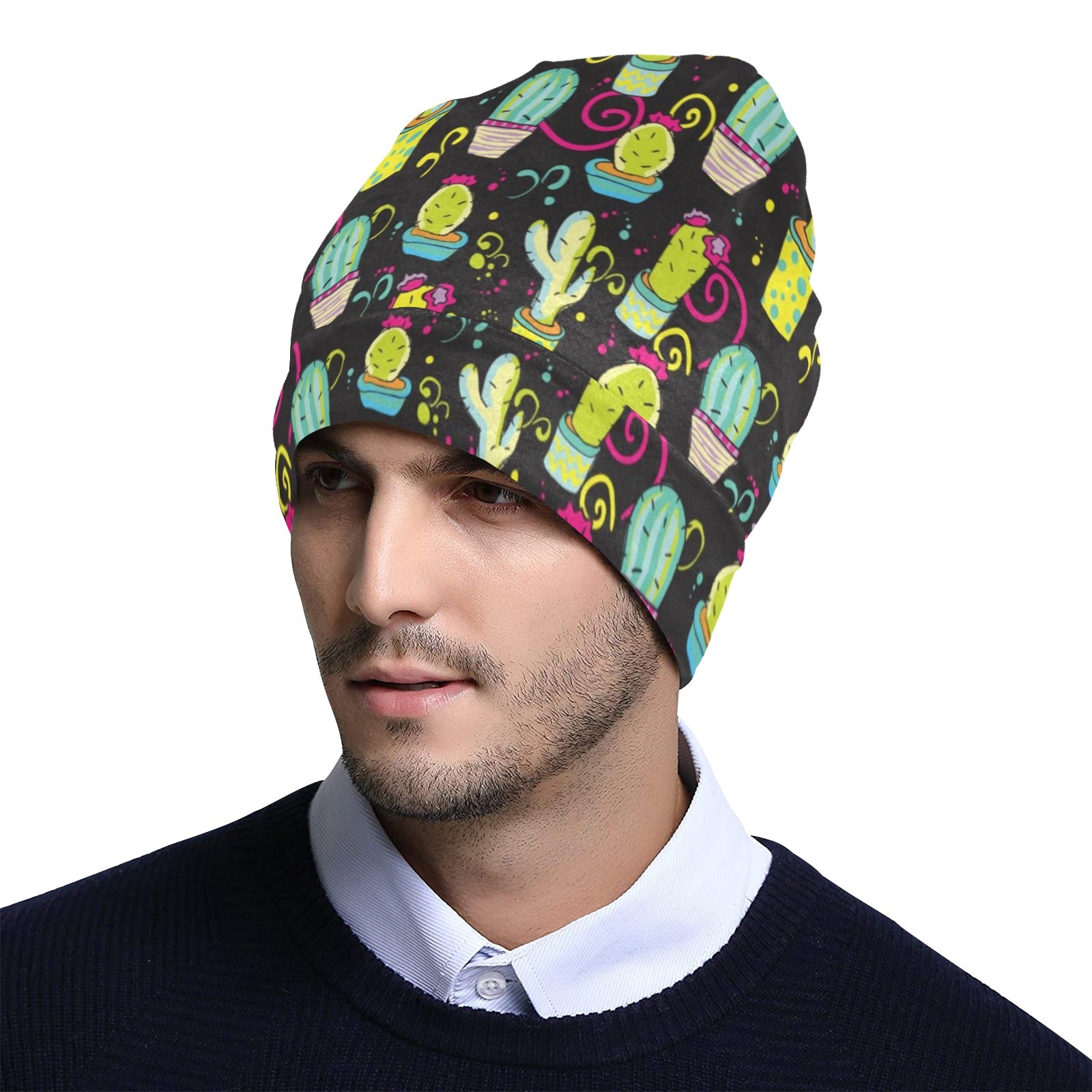 Cactus Neon Style Print Pattern Unisex Beanie