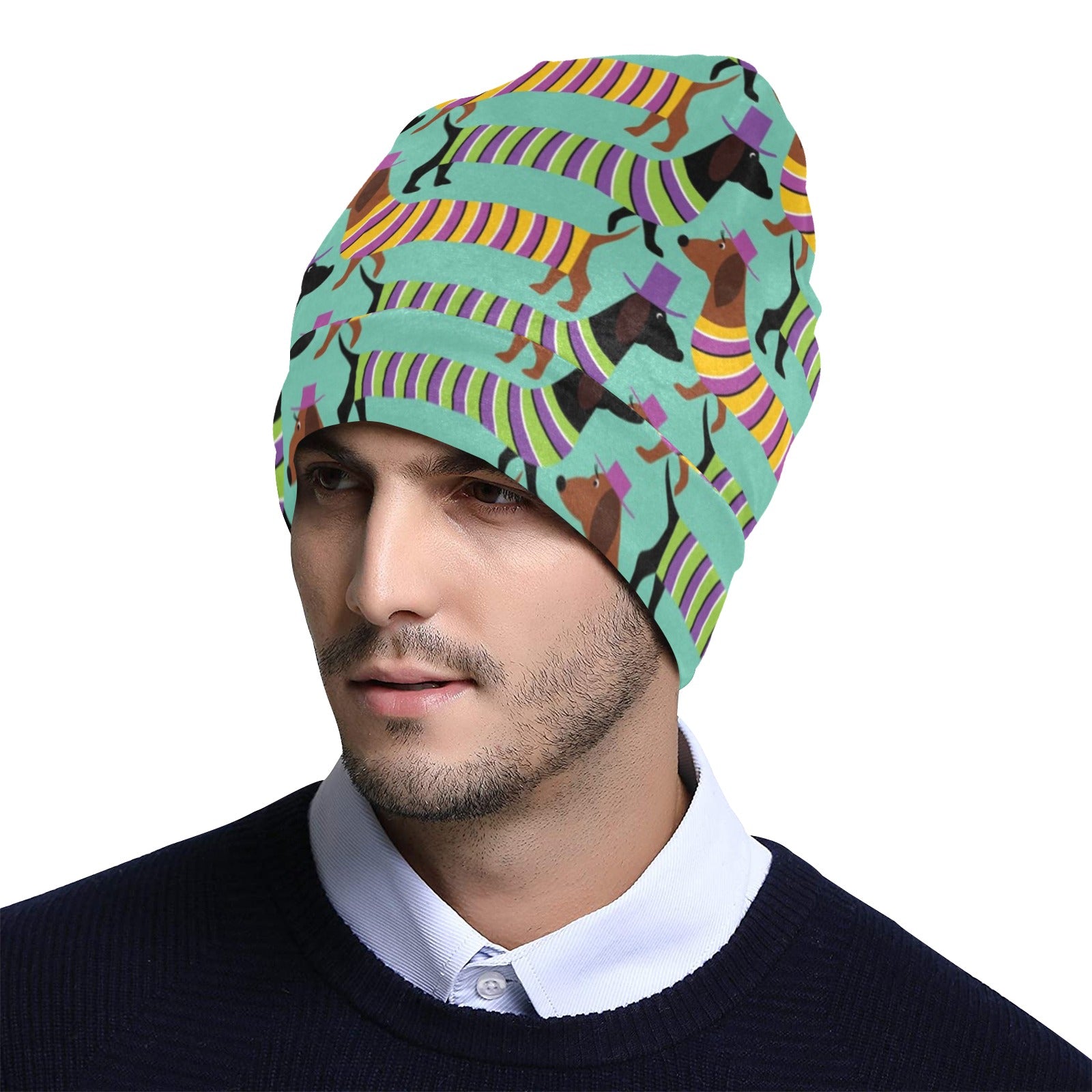 Dachshund Pattern Print Design 05 Unisex Beanie