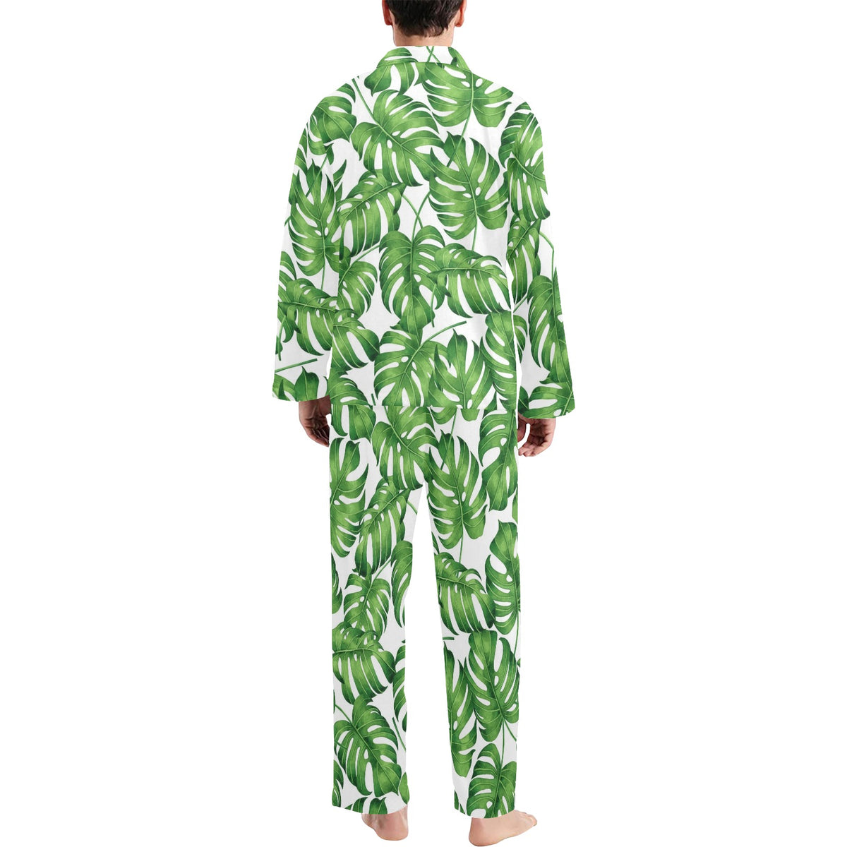 Palm Leaves Pattern Print Design PL08 Men's Long Sleeve Pajama Set