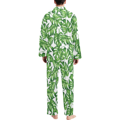Palm Leaves Pattern Print Design PL08 Men's Long Sleeve Pajama Set