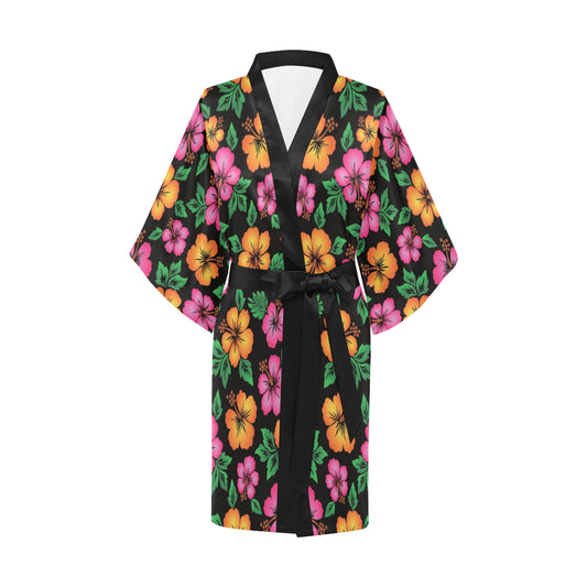 Hibiscus Pattern Print Design HB029 Women's Short Kimono