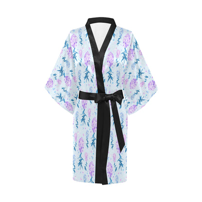 Lilac Pattern Print Design LI05 Women's Short Kimono