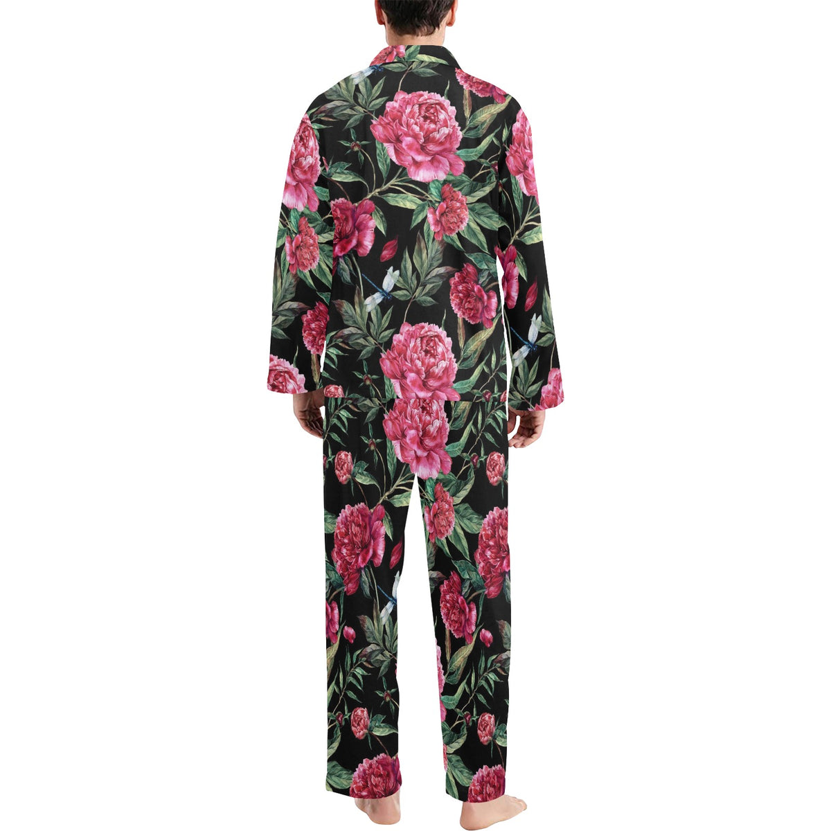 Peony Pattern Print Design PE04 Men's Long Sleeve Pajama Set