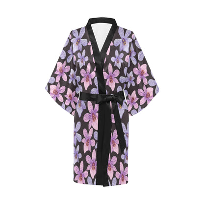 Orchid Pattern Print Design OR08 Women's Short Kimono