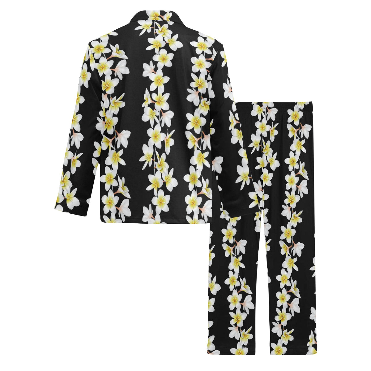 White Plumeria Pattern Print Design PM08 Men's Long Sleeve Pajama Set