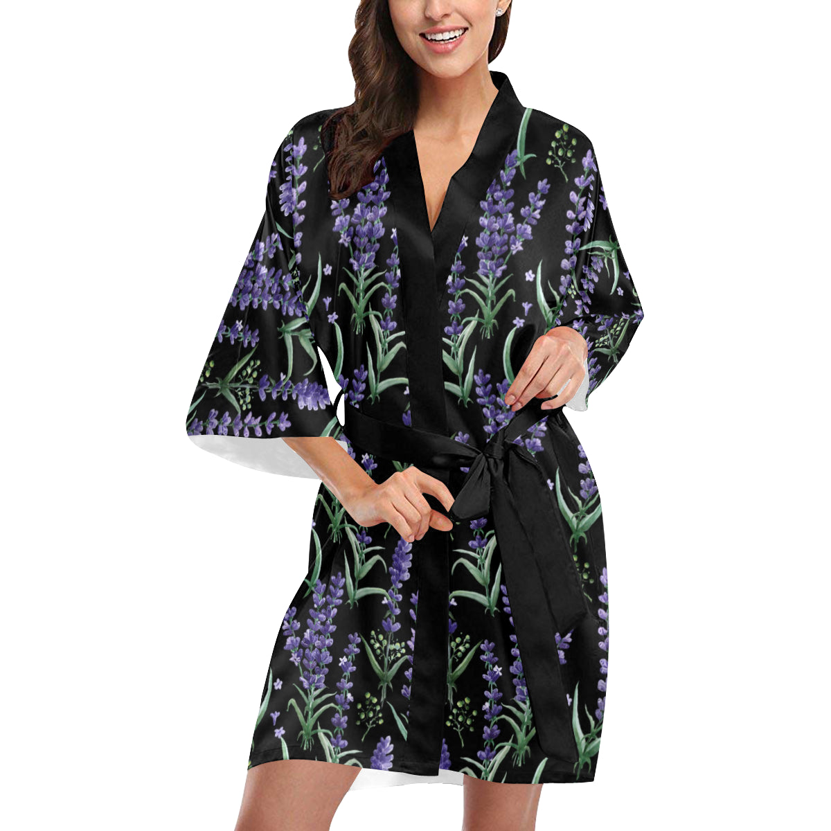 Lavender Pattern Print Design LV01 Women's Short Kimono