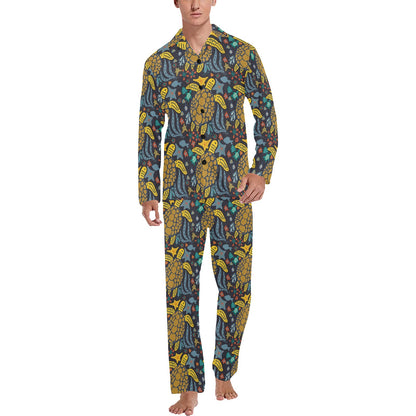Sea Turtle Pattern Print Design T03 Men's Long Sleeve Pajama Set