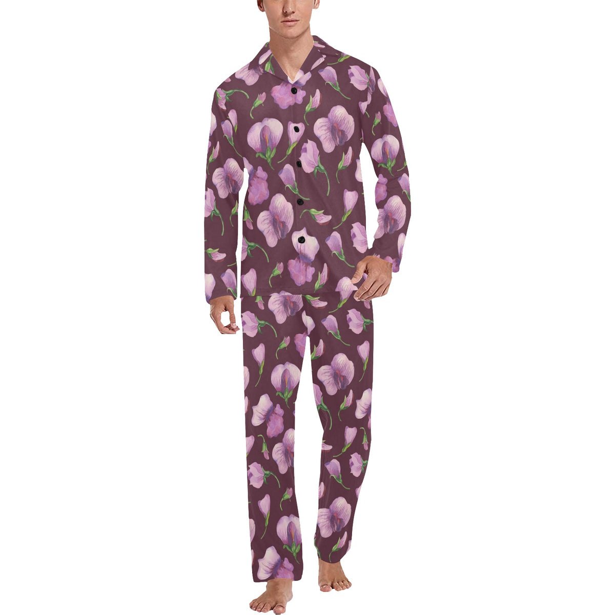 Peony Pattern Print Design PE010 Men's Long Sleeve Pajama Set