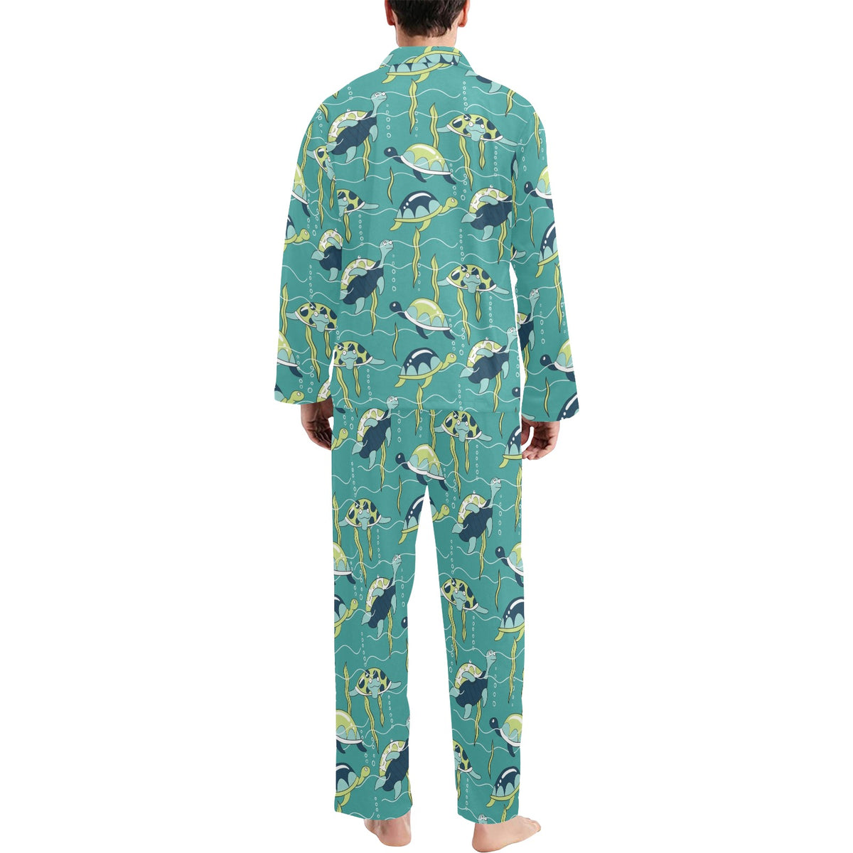 Sea Turtle Pattern Print Design T08 Men's Long Sleeve Pajama Set