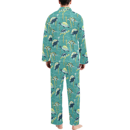 Sea Turtle Pattern Print Design T08 Men's Long Sleeve Pajama Set