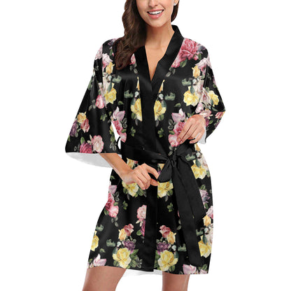 Rose Pattern Print Design RO010 Women's Short Kimono