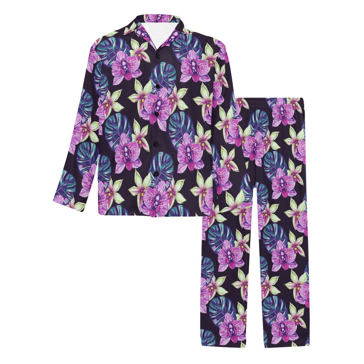 Orchid Pattern Print Design OR010 Men's Long Sleeve Pajama Set