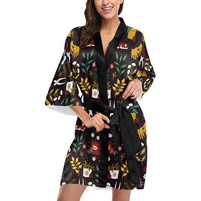 Gardening Pattern Print Design G05 Women's Short Kimono