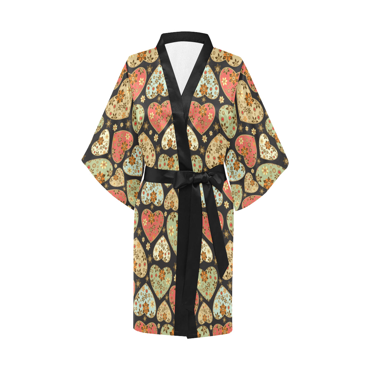 Heart Boho Pattern Print Design HE04 Women's Short Kimono