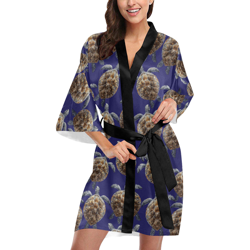 Sea Turtle Pattern Print Design T05 Women's Short Kimono