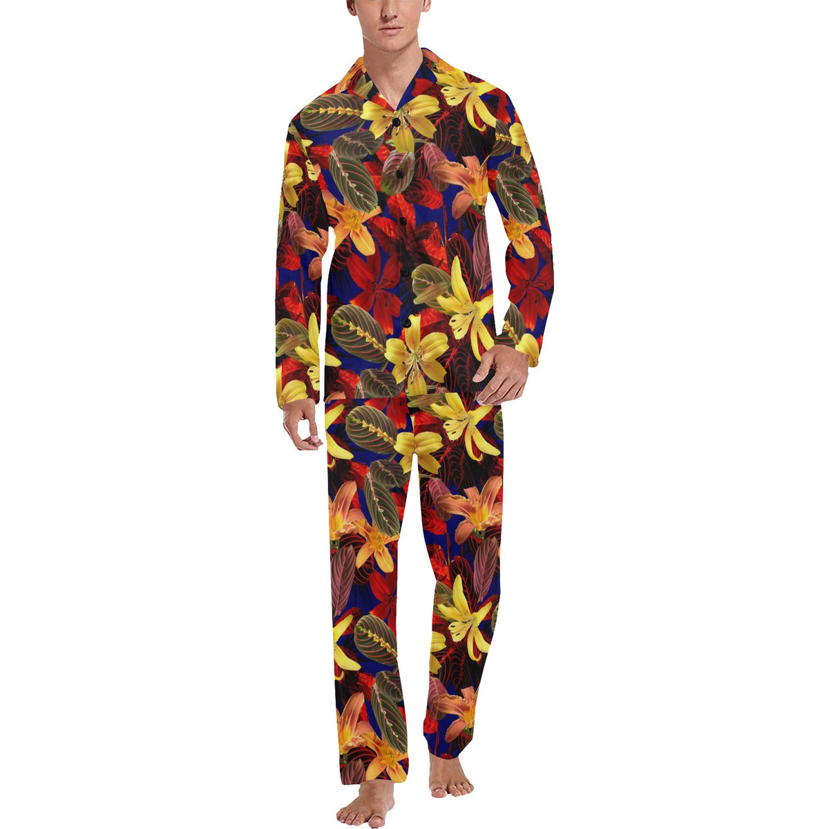 Lily Pattern Print Design LY014 Men's Long Sleeve Pajama Set