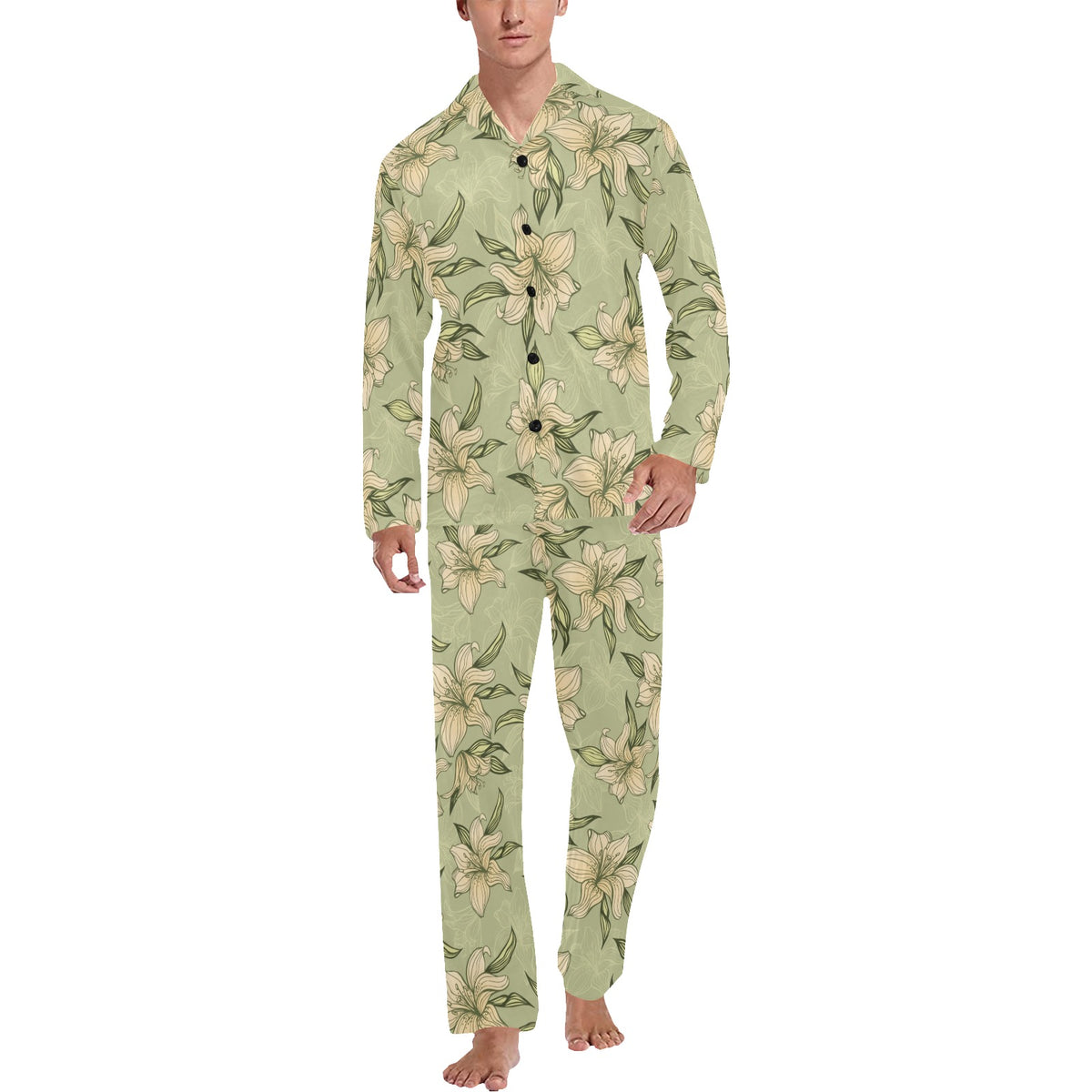 Lily Pattern Print Design LY06 Men's Long Sleeve Pajama Set