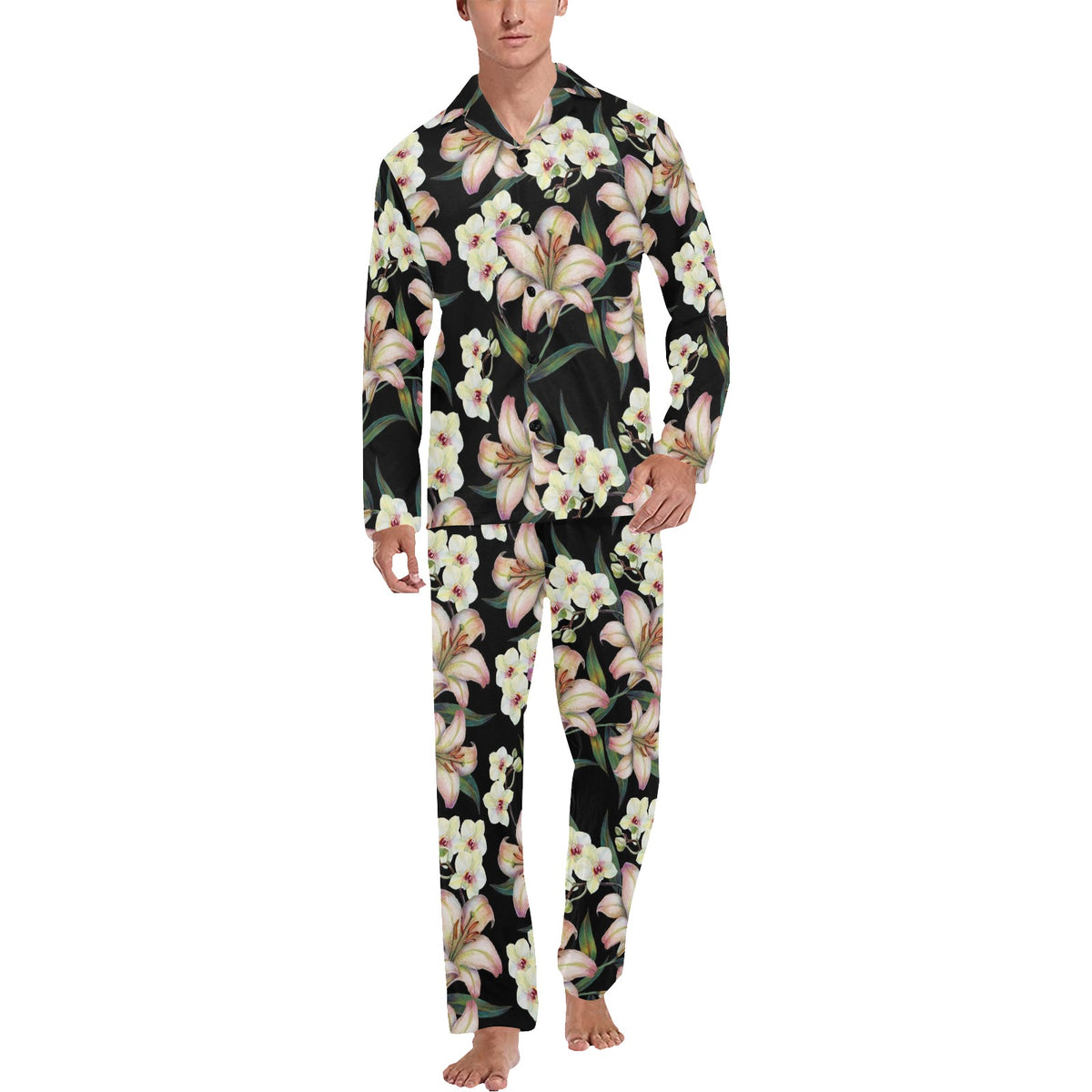 Lily Pattern Print Design LY03 Men's Long Sleeve Pajama Set
