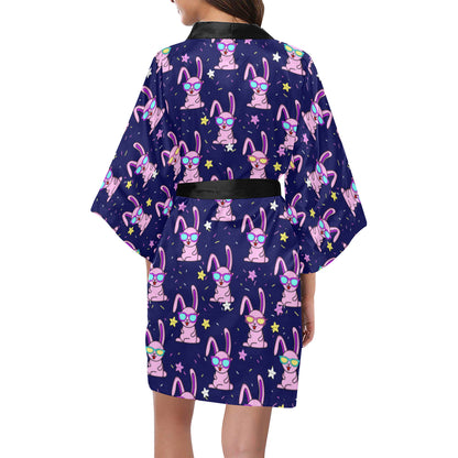 Rabbit Baby Pattern Print Design RB015 Women's Short Kimono