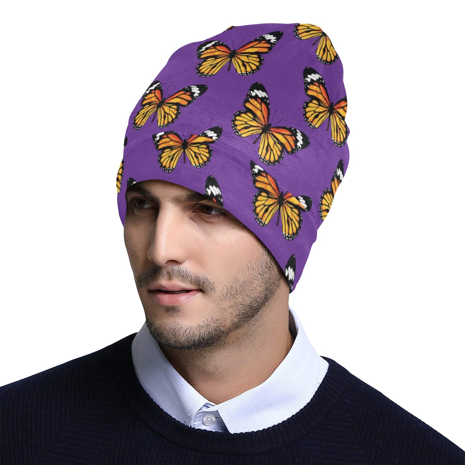 Monarch Butterfly Purple Print Pattern Unisex Beanie