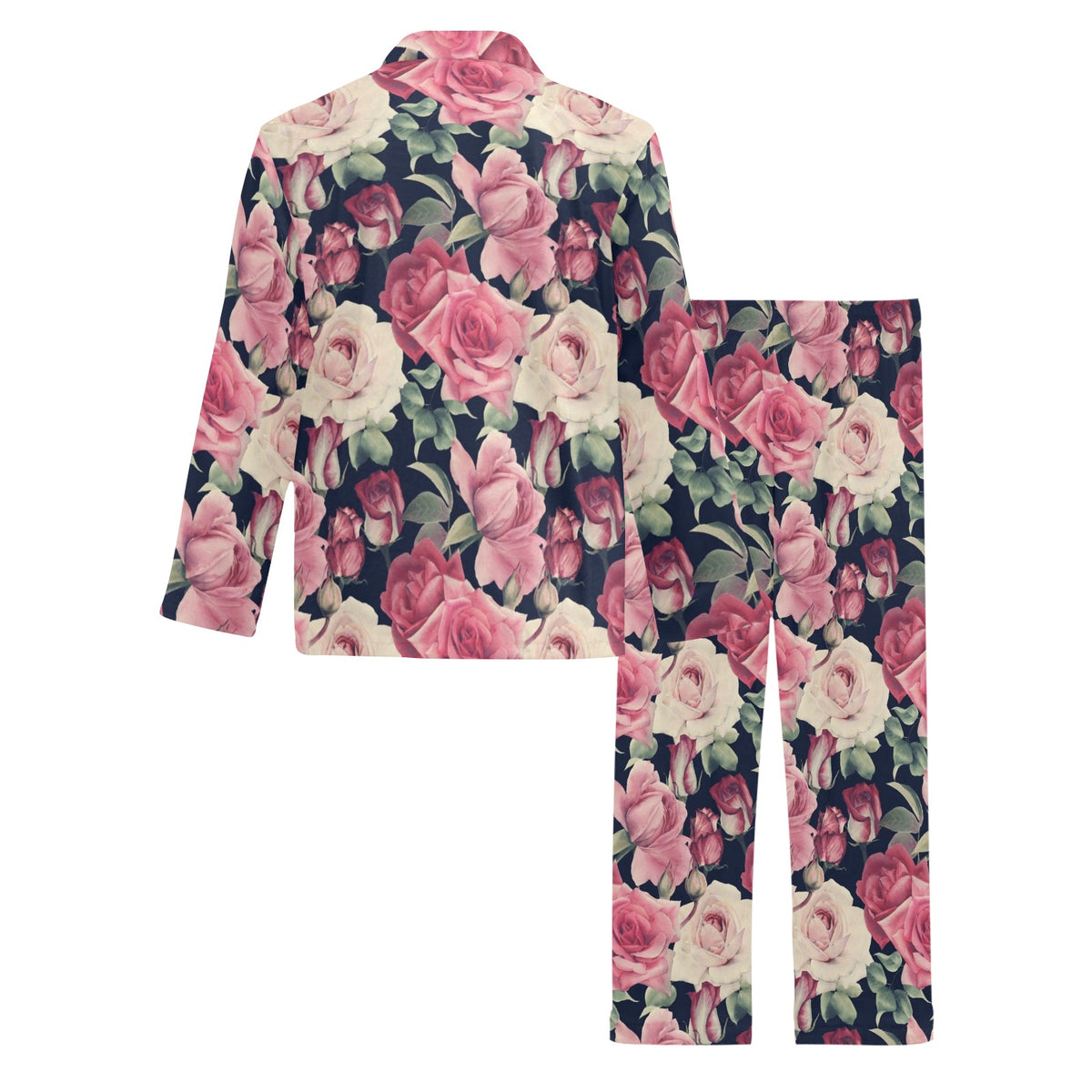 Rose Pattern Print Design RO05 Men's Long Sleeve Pajama Set