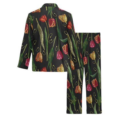 Tulip Embroidered Pattern Print Design TP01 Men's Long Sleeve Pajama Set