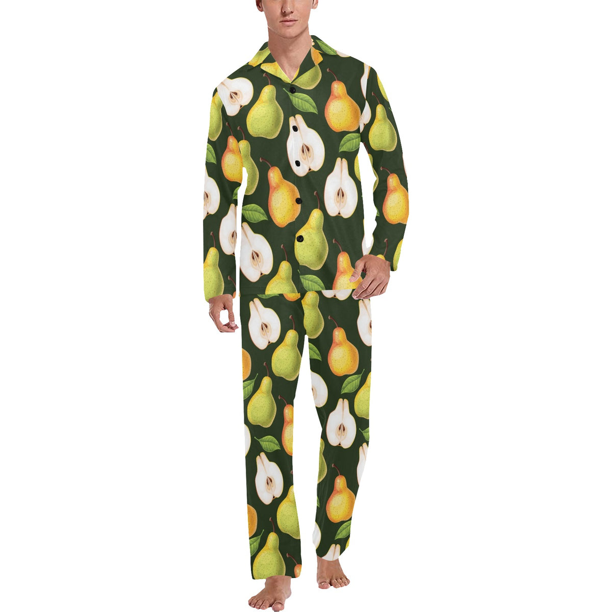 Pear Pattern Print Design PE06 Men's Long Sleeve Pajama Set