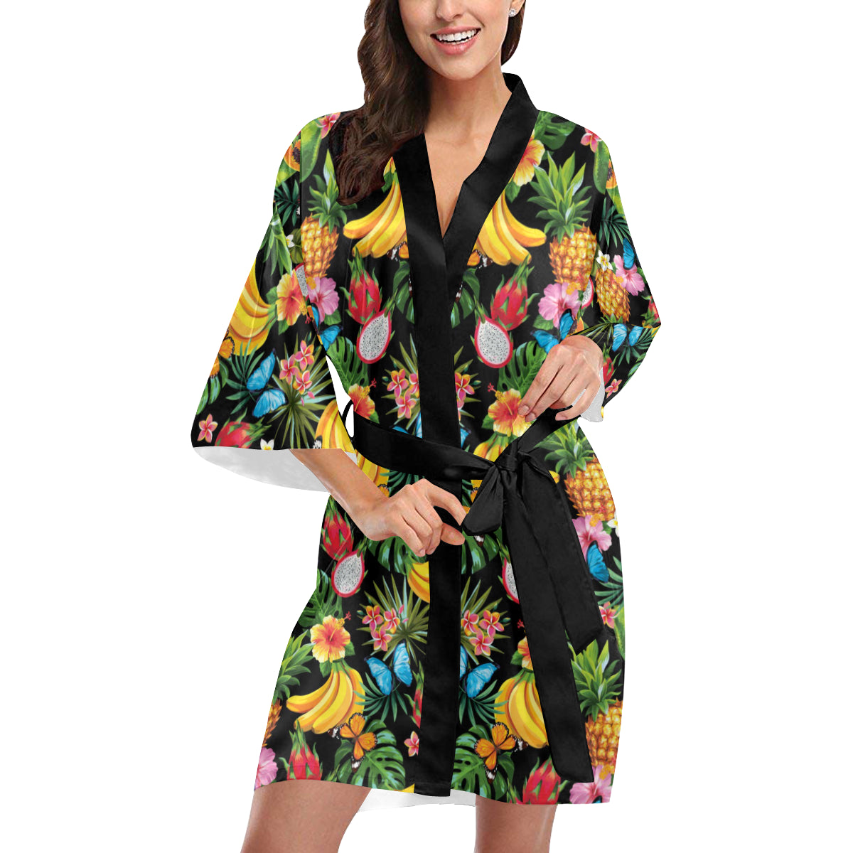 Tropical Fruits Pattern Print Design TF04 Women's Short Kimono