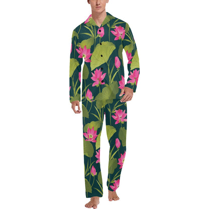 Water Lily Pattern Print Design WL09 Men's Long Sleeve Pajama Set