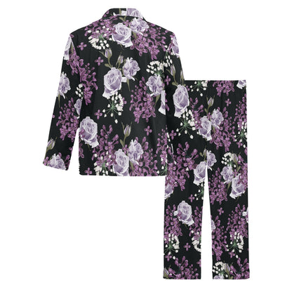 Lilac Pattern Print Design LI04 Men's Long Sleeve Pajama Set