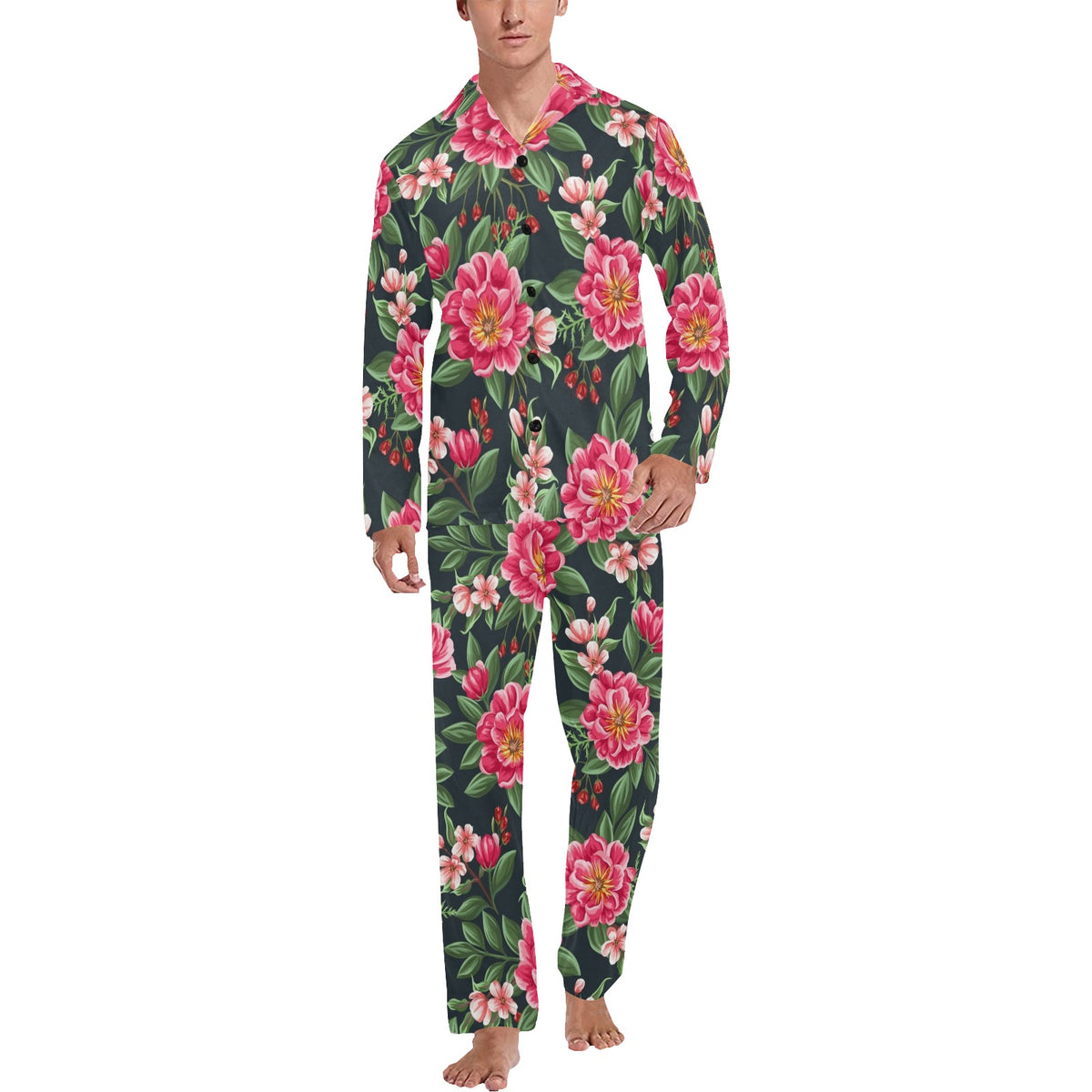 Summer Floral Pattern Print Design SF06 Men's Long Sleeve Pajama Set