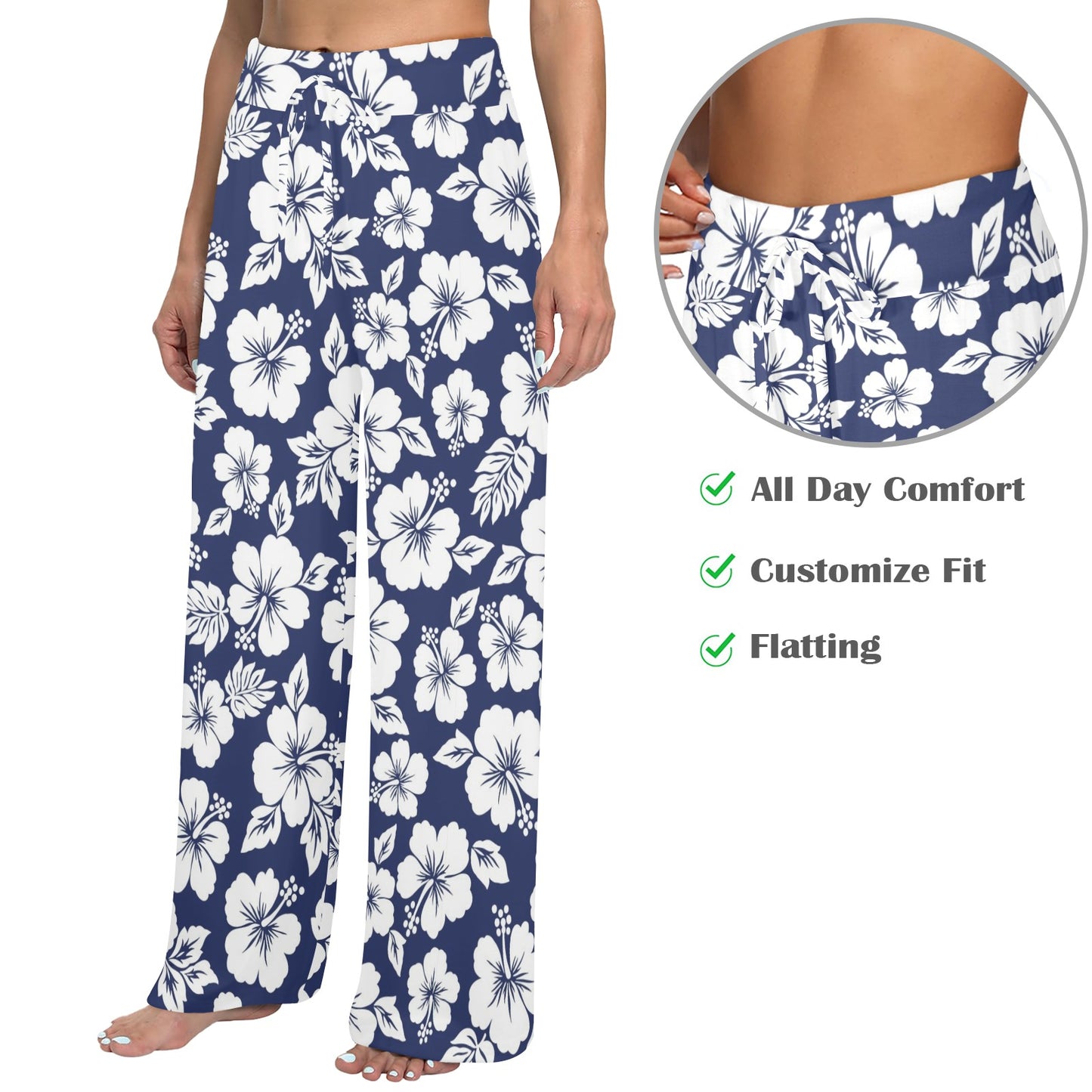 Hibiscus Pattern Print Design HB012 Women's Wide Leg Lounge Pants