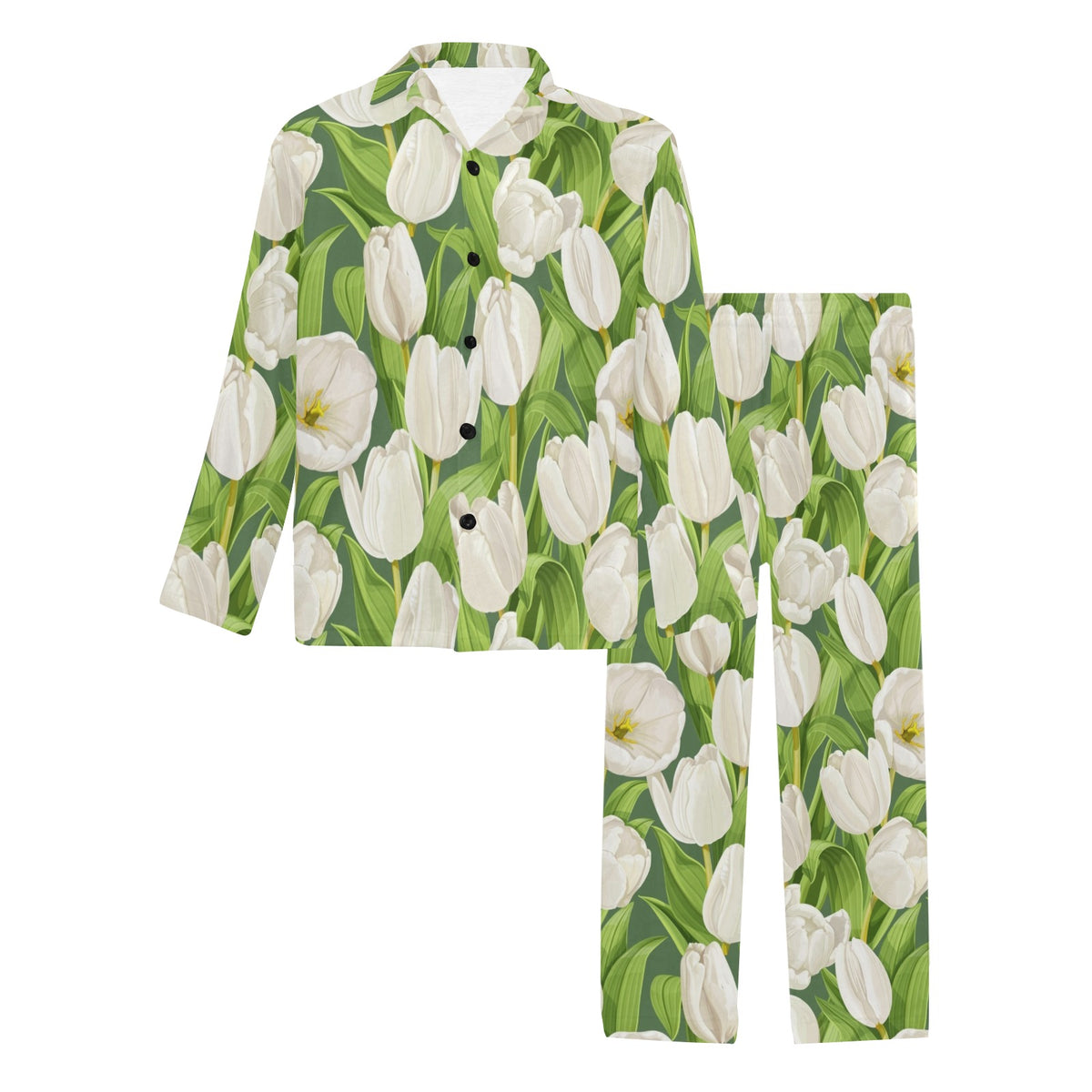 Tulip White Pattern Print Design TP05 Men's Long Sleeve Pajama Set