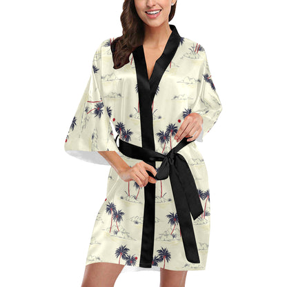 Palm Tree Pattern Print Design PT08 Women's Short Kimono