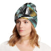 Gold Glitter Cyan Tropical Palm Leaves Unisex Beanie