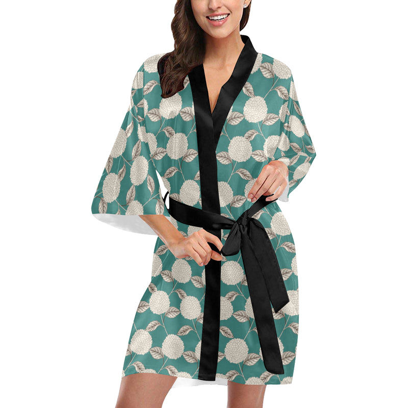 Hydrangea Pattern Print Design HD03 Women's Short Kimono
