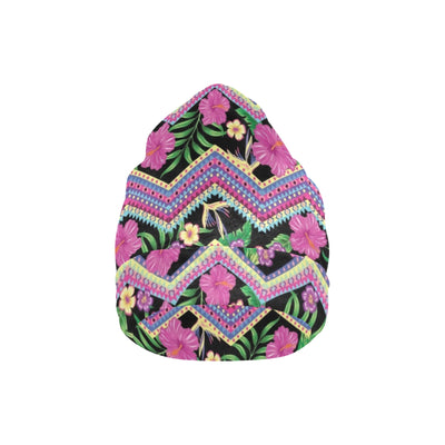 Hibiscus Pink Zigzag Line Pattern Design LKS307 Unisex Beanie